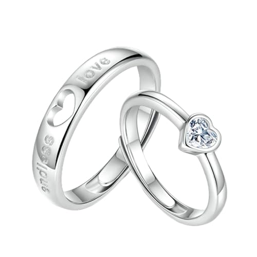 Ewigkeitsring gravierte Eheringe Paare und Frauen, sterling verstellbare Bänder für Paar, rund mit Herz -Verlobungsring -Set von NZVCQVPU