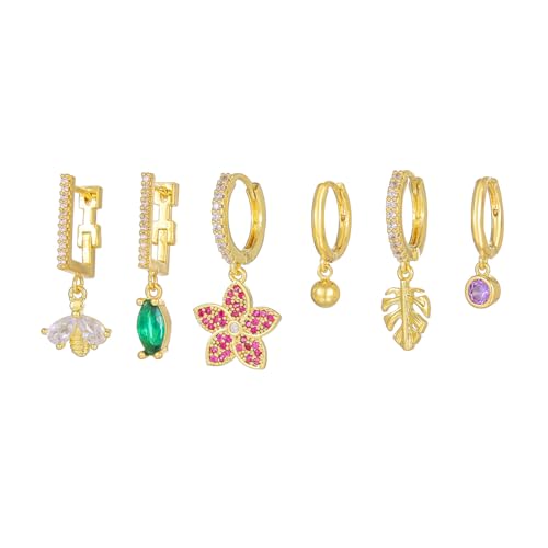 Hoop -Bolzen -Stapel Ohrringe Set für Frauen farbenfrohe Huggie Multiple durchdringende asymmetrische Knorpelbienerblätterohrringe von NZVCQVPU