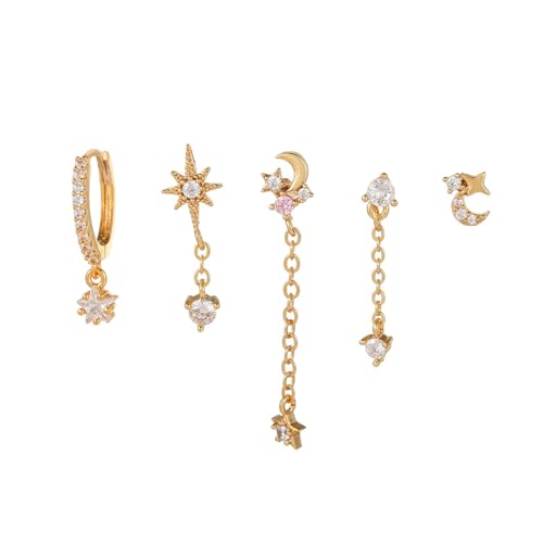 Hoop Moon Star Stack Ohrringe Set für Frauen Bunte Huggie Mehrere Schultergurt Asymmetrische Rente Tropfen Ohrringe Leinwand Ohrringe von NZVCQVPU