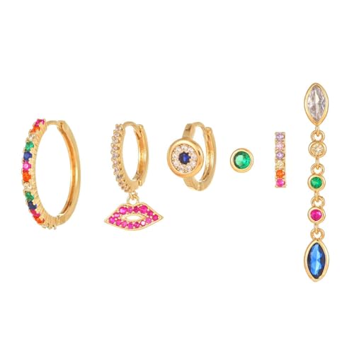 Hoop Stud Stacks Ohrringe Set für Frauen bunte Kuscheltier Multiple Piercing hängende baumeln Tropfen Ohrringe asymmetrische Knorpel Studie Hoop Ohrringe Schmuck Geschenke von NZVCQVPU