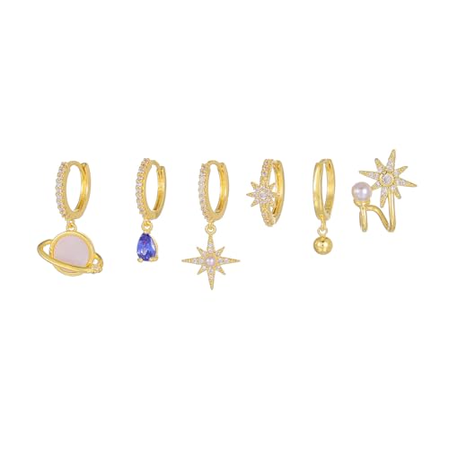 Hoop -Stud -Stapel Ohrringe Set für Frauen farbenfrohe Huggie Multiple Piercing Asymmetrische Knorpel Universum Space Star Geometrische Ohrringe von NZVCQVPU