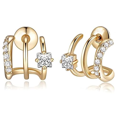 Hypoallergenic Earrings for Women | 14K Earrings with Triple Prong Cubic Zirconia | Hoop Earrings | Dainty Elegant S Silver Lightweight Design for Daily Wear, Parties, Weddings von NZVCQVPU
