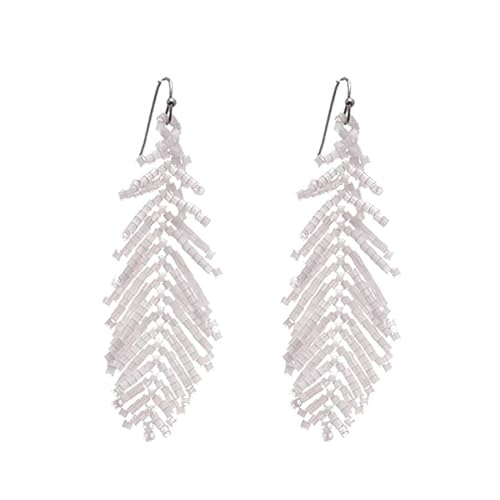 Lange große Perlenfederohrringe für Frauen, weißer Reisperlenbaum -Ohrringe Hangle Ohrringe von NZVCQVPU