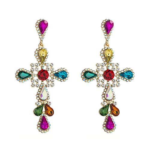 Large Big Crystal Cross Earrings for Women Girls Fashion Dainty Cubic Zirconia Faith Charms Statement Drop Dangle Stud Luxury Exaggerated Wedding Birthday Christmas Jewelry Dainty Gifts von NZVCQVPU