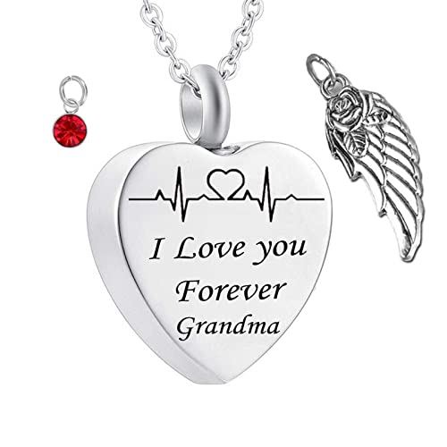 Memorial Box for Human Ashes,Heart with Birthstone Angel Wing and ECG Engraving I Love You Forever Grandma Stainless Steel Pendant Urn Pendant for Ashes von NZVCQVPU