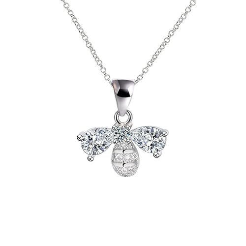 NZVCQVPU 14K Chain Necklace Women, Charm Choker Dainty Necklaces Bee Design with Waterdrop Round Lab Diamond Pendant Necklace for Women White von NZVCQVPU