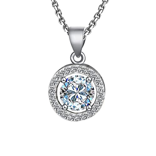 NZVCQVPU 14K White Necklace Chain for Women, Charm Choker Dainty Necklaces Classic Hollow Circle with 1ct Round Lab Diamond Pendant Necklace for Women White von NZVCQVPU