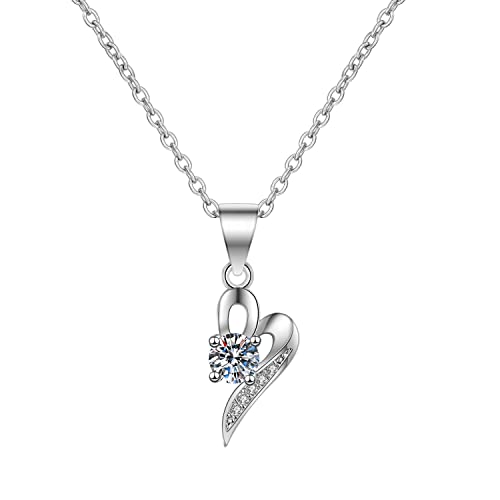 NZVCQVPU 18K Necklaces for Women, Charm Choker Dainty Necklaces Classic Heart with 4 Prong Round Lab Diamond Chain Necklace for Women White von NZVCQVPU