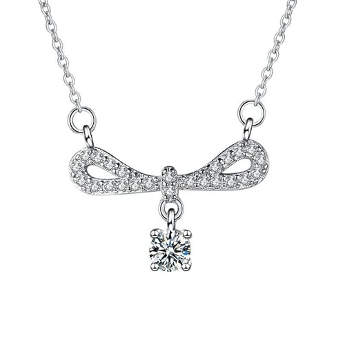 NZVCQVPU 18K Pendant Necklace for Women, Charm Choker Dainty Necklaces Elegant Hollow Bowknot with Round Lab Diamond Chain Necklace for Women White von NZVCQVPU