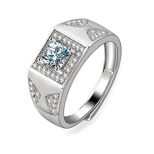 NZVCQVPU 18K Rings for Men, Wedding Ring Men Adjustable Wide Signet with Square Round Lab Diamond Wedding Bands White von NZVCQVPU