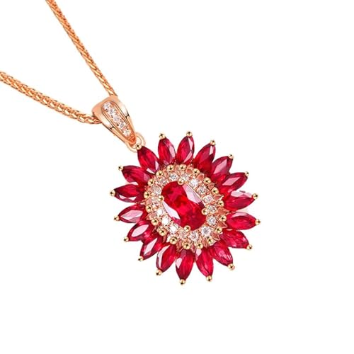 NZVCQVPU 18K Rose Anhänger Halsketten für Frauen, Blumen und Oval mit 1,6CT erzeugte Rubin- und Moissanit Rose Halskettenketten für Frauen von NZVCQVPU