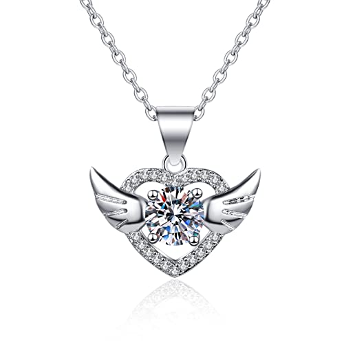 NZVCQVPU 18K White Necklace Chain for Women, Charm Choker Dainty Necklaces Hollow Heart Wing with Lab Diamond Pendant Necklace for Women White von NZVCQVPU
