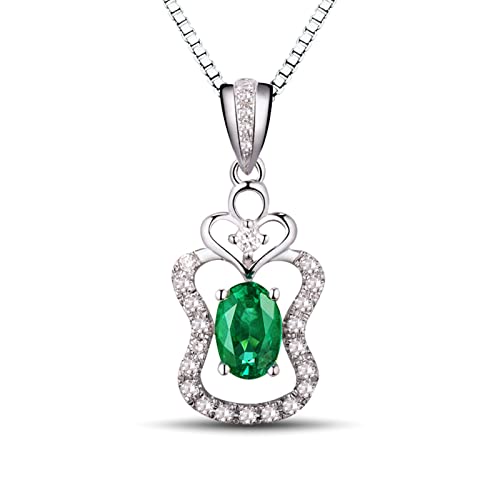 NZVCQVPU 18k Halskette Personalisiert 0,5ct Oval Form Smaragd mit 0,19ct Diamond Anhänger Halskette für Frauen von NZVCQVPU