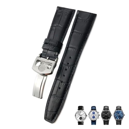 NZVCQVPU 20mm 21 mm 22 mm Kalbskinne Echtes Leder -Uhrband für IWC Pilot portugiesisch schwarzbraunes blaues Alligator Getreide Uhrengurt geeignet von NZVCQVPU