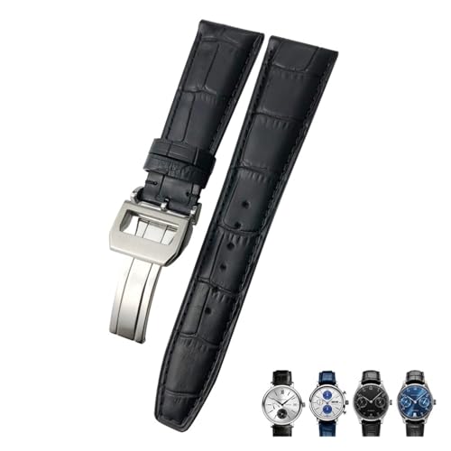 NZVCQVPU 20mm 21 mm 22 mm Kalbskinne Echtes Leder -Uhrband für IWC Pilot portugiesisch schwarzbraunes blaues Alligator Getreide Uhrengurt geeignet von NZVCQVPU