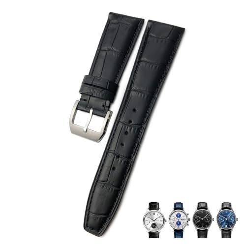 NZVCQVPU 20mm 21 mm 22 mm Kalbskinne Echtes Leder -Uhrband für IWC Pilot portugiesisch schwarzbraunes blaues Alligator Getreide Uhrengurt geeignet von NZVCQVPU