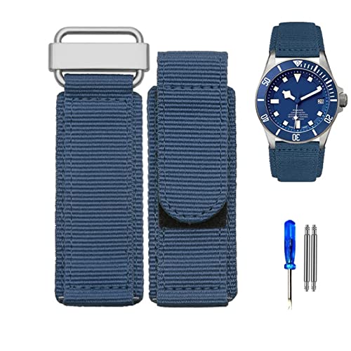 NZVCQVPU 22mm 24mm Nylon Watch Band Tudor BR Hook-and-loop Fastener Sport Steel Buckle Strap Black Blue von NZVCQVPU