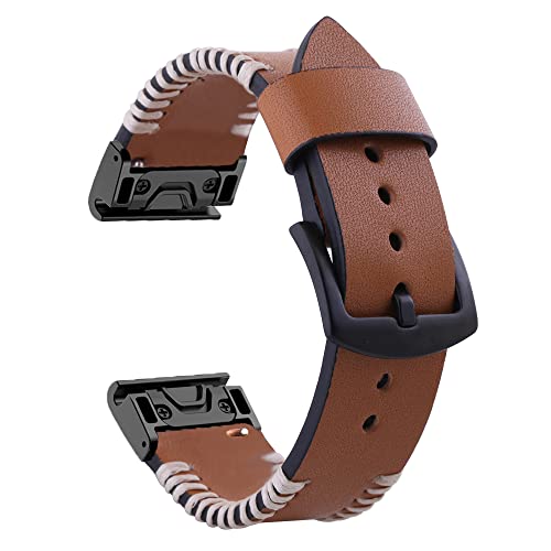 NZVCQVPU 26 22mm Leather Smart Watch Strap For Fenix 7 7X 6 6X Pro 5 5X Plus Epix Bracelet Quick Release Band Wristband Accessory von NZVCQVPU