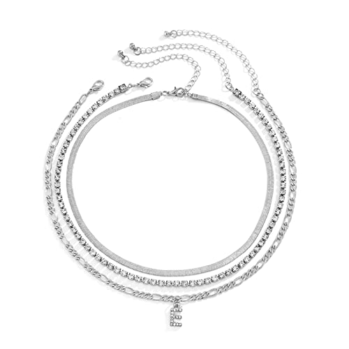 NZVCQVPU 3 Layer Necklaces for Women, Bohemian Jewelry for Women Necklace Adjustable Plated Figaro Chain and Tennis Necklace with Initials E Pendant von NZVCQVPU