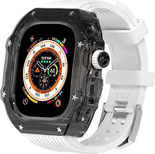 NZVCQVPU 49mm Clear Transparent Case Mod Kit Men Silicone Bands，For Series 8 45mm, Hard PC Cover Replacement Strap Upgrade Rm Style Watch Accessories，For watch Series 7 44mm von NZVCQVPU