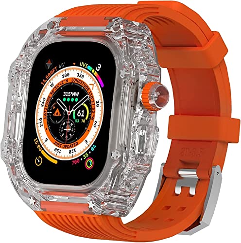 NZVCQVPU 49mm Clear Transparent Case Mod Kit Men Silicone Bands，For Series 8 45mm, Hard PC Cover Replacement Strap Upgrade Rm Style Watch Accessories，For watch Series 7 44mm von NZVCQVPU