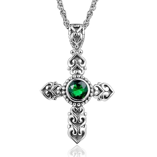 NZVCQVPU Cross Anhänger Halsketten 925 Sterling Silber Inlayed Women Halskette Smaragdstein Juwely Geschenk von NZVCQVPU