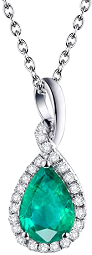 NZVCQVPU Echter Schmuck weiß 14k Frauen Tränen Drop -Kette Lange Frauen mit grünem Emerald 1.22 Karat Geschenk für Valentinstag Engagement Geburtstag Weihnachten von NZVCQVPU