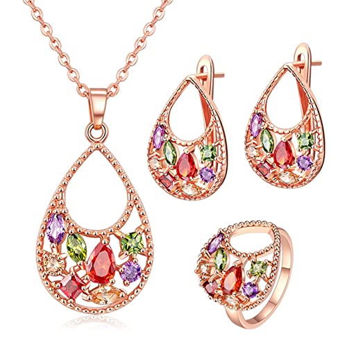 NZVCQVPU Elegante Schmucksets WOFOR -Hochzeits-, Ring- und Ohrring -Set -Wassertropfen mit mehrfarbigen Kubikzirkonia -Set Schmuck NZVCQVPU Elegante Schmucksets WOFOR -Hochzeits-, Ring- und Ohrring -Set -Wassertropfen mit mehrfarbigen Kubikzirkonia -Set Schmuck von NZVCQVPU