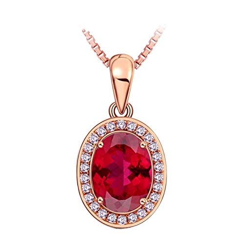 NZVCQVPU Frauen 1.3ct Turmalin Halskette Oval Form Rot anheizt Halskette 18k Rose von NZVCQVPU