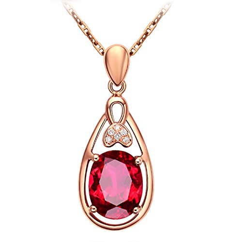 NZVCQVPU Frauen 1.85ct Turmalin Halskette Oval Form Rot anheizt Halskette 18k Rose von NZVCQVPU