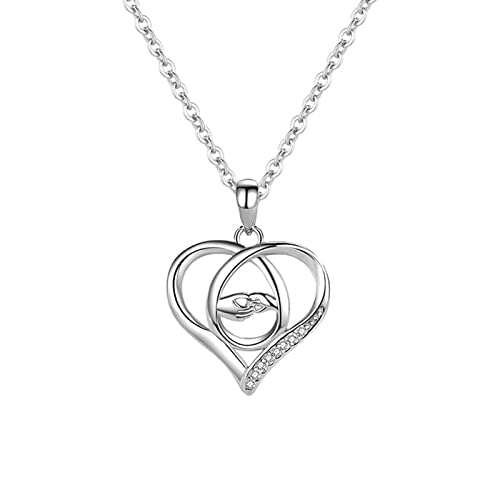 NZVCQVPU Frauen Halskette Mutter, Damen Mode Halskette 14k weiße Halskette Diamant verdrehte Herz Hand in Hand Anhänger Halsketten für Mutter von NZVCQVPU