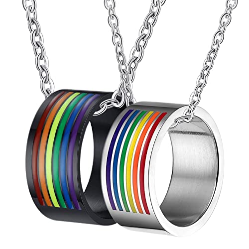NZVCQVPU Für Paarungsring passen Paare schwarze Edelstahl 10 -mm -LGBT -Ring mit Regenbogen -Emaille -Geschenk für Männer an von NZVCQVPU