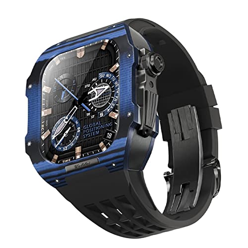 NZVCQVPU Gummi -Uhren -Band mit Kohlefasergehäuse kompatibel mit Serie 8 7 44 45 mm, Carbonfasergehäuse Rugged Protector Stoßfänger, Luxusgurte Upgrade und Ersatzkit von NZVCQVPU