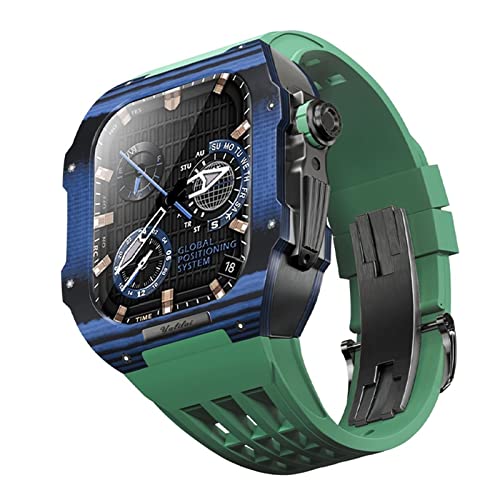 NZVCQVPU Gummi -Uhren -Band mit Kohlefasergehäuse kompatibel mit Serie 8 7 44 45 mm, Carbonfasergehäuse Rugged Protector Stoßfänger, Luxusgurte Upgrade und Ersatzkit von NZVCQVPU