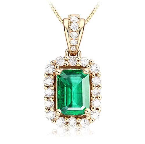 NZVCQVPU Halskette Natural Smaragd Diamond Form Anhänger Diamant Halskette 1.1CT Grüne Emerald Halskette für Frauen 18k von NZVCQVPU
