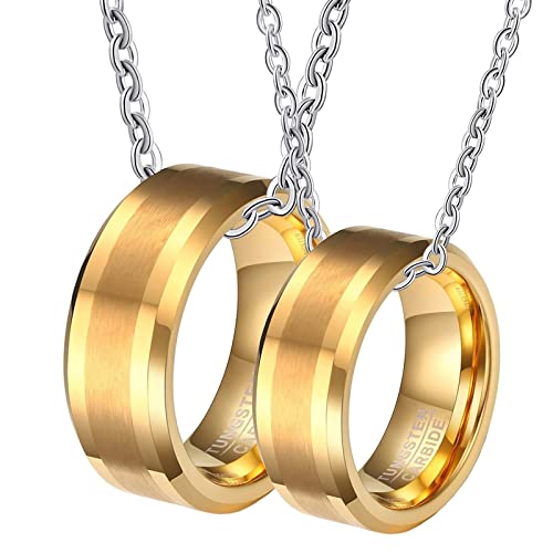 NZVCQVPU Halskette für Herren, personalisierbar, Paar-Halsketten für Sie und Ihn, Wolframkarbid, 8 mm, gebürsteter Ring, abgeschrägter Rand, Einheitsgröße, Standard, Standard von NZVCQVPU