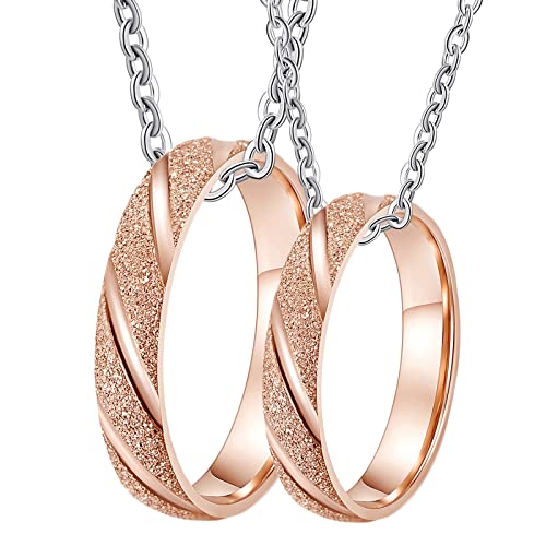 NZVCQVPU Halskette für Männer anpassen, Paare Halskette Set Edelstahl 4mm Rosenmattring von NZVCQVPU