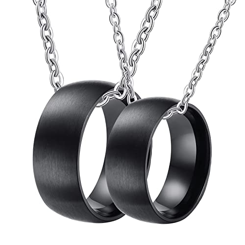 NZVCQVPU Halskette für Männer anpassen, passende Paar Halskette Set Edelstahl Schwarz gebürstete Ring 8mm von NZVCQVPU