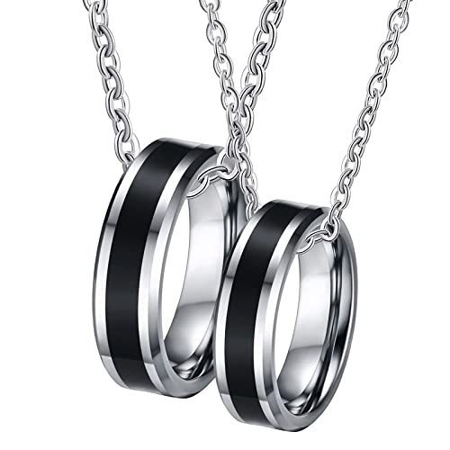 NZVCQVPU Halskette für Männer anpassen, passende Paar Halsketten Freund und Freundin Tungsten 6 mm silberner Ring abgeschrägt mit schwarzer Emaille von NZVCQVPU