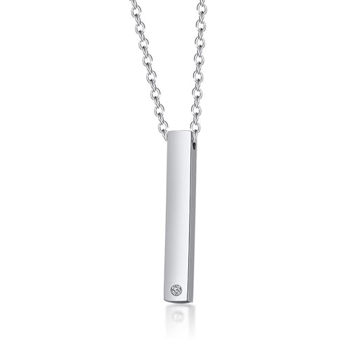 NZVCQVPU Halsketten für Sie und Ihn, Edelstahl, Paar-Halskette für Damen und Herren, vertikaler Stab-Anhänger mit Zirkon, mit 50,8 cm langer Kette von NZVCQVPU