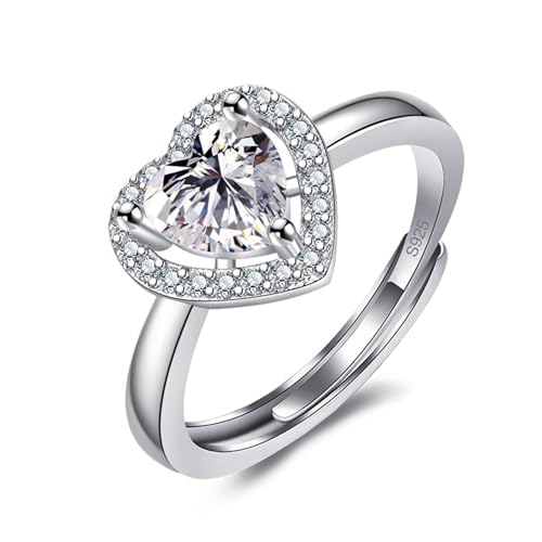 NZVCQVPU Herz geformt mit Zirkonia Diamond Ring süßer Stil Öffnung Luxusvorschlag Ring von NZVCQVPU