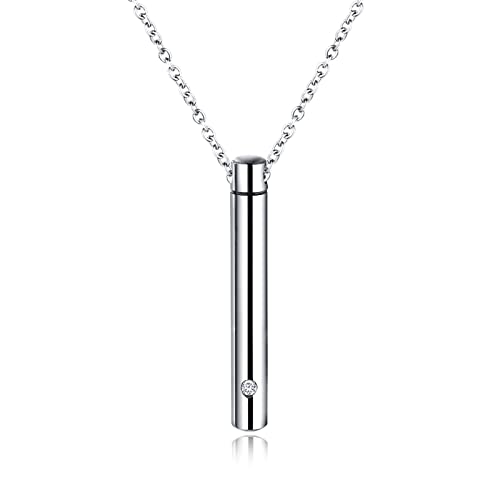 NZVCQVPU Keepsake Urn -Halskette für menschliche Asche, Einäscherung Halsketten für Männer Edelstahlzylinder Anhänger mit Zirkonia von NZVCQVPU