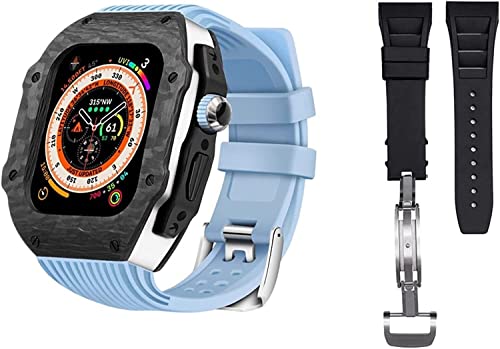 NZVCQVPU Luxury Carbon Fiber Watch Case With 2 Band Modification Kit，For 8 Ultra 49mm，Silicone Rubber Watch Strap Cover Retrofit Set，For iWatch 8 7 6 5 4 SE 45mm 44mm von NZVCQVPU
