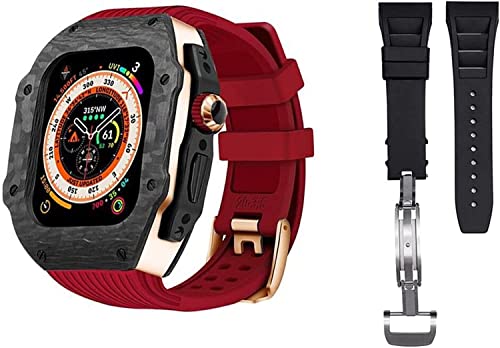 NZVCQVPU Luxury Carbon Fiber Watch Case With 2 Band Modification Kit，For 8 Ultra 49mm，Silicone Rubber Watch Strap Cover Retrofit Set，For iWatch 8 7 6 5 4 SE 45mm 44mm von NZVCQVPU