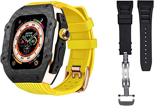 NZVCQVPU Luxury Carbon Fiber Watch Case With 2 Band Modification Kit，For 8 Ultra 49mm，Silicone Rubber Watch Strap Cover Retrofit Set，For iWatch 8 7 6 5 4 SE 45mm 44mm von NZVCQVPU
