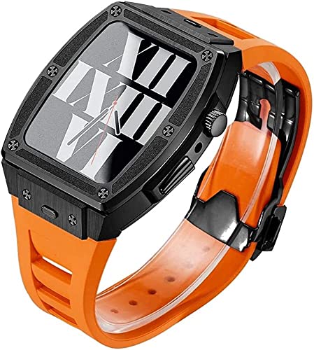NZVCQVPU Luxus Edelstahlkoffer Gummi -Gurt -Mod -Kit für 45 mm 8 7, Männer Retrokit Premium Metal Case Fluororubber Band für iWatch 44mm 6 5 4 SE Accessoires NZVCQVPU Luxus Edelstahlkoffer Gummi -Gurt -Mod -Kit für 45 mm 8 7, Männer Retrokit Premium Metal Case Fluororubber Band für iWatch 44mm 6 5 4 SE Accessoires von NZVCQVPU