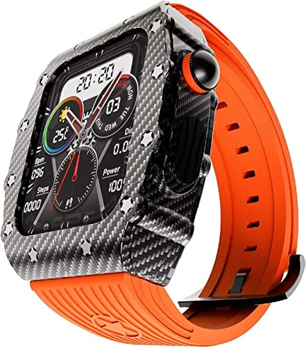 NZVCQVPU Mod Kit für 8 7 6 5 4 SE 44 45 mm mit Metallblasel Stoßstange und Fluorgummi, Luxusgummi -Gurt mit Edelstahlabdeckungsset ， für iWatch -Legierungs -Uhr -Zubehör für Männer von NZVCQVPU