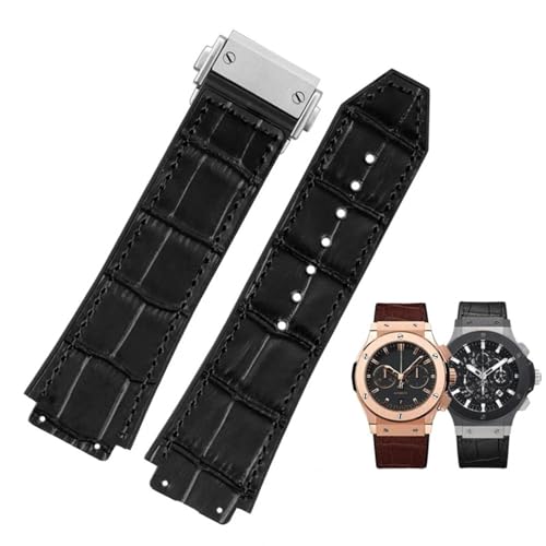 NZVCQVPU Neues echtes Kuhledergummi Gummi Braun Black Watch Band 26 * 19 mm für Gurt Big Bang Watchband Edelstallschnalle von NZVCQVPU
