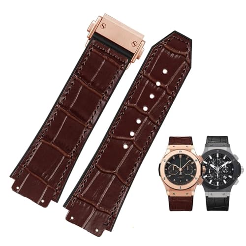 NZVCQVPU Neues echtes Kuhledergummi Gummi Braun Black Watch Band 26 * 19 mm für Gurt Big Bang Watchband Edelstallschnalle von NZVCQVPU