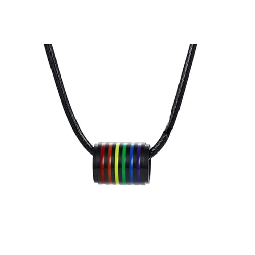 NZVCQVPU Paar-Halsketten für Sie und Ihn, für Sie und Ihn, Halsketten aus Edelstahl, 66 cm, schwarze Schnur mit Regenbogen-Perle, Einheitsgröße, Standard, Standard von NZVCQVPU